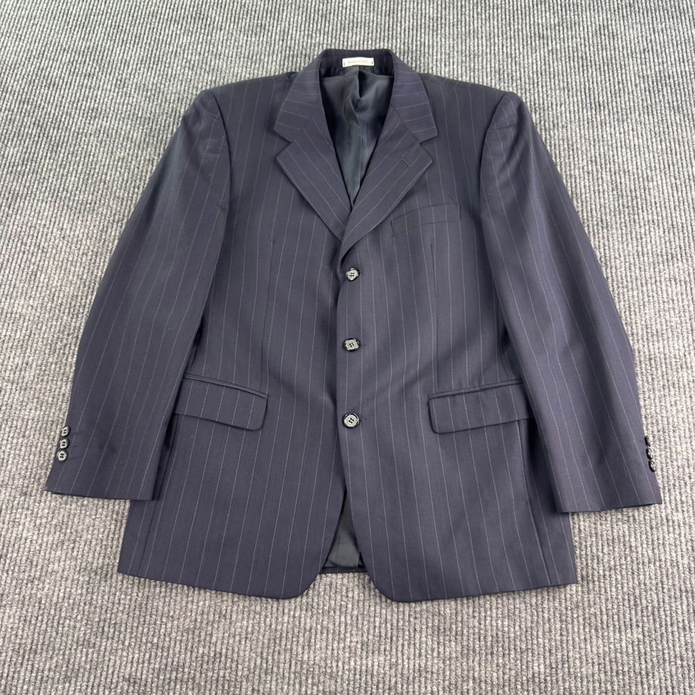 Vintage Yves Saint Laurent Suit Jacket Men 40R Blue Wool Striped YSL Italy